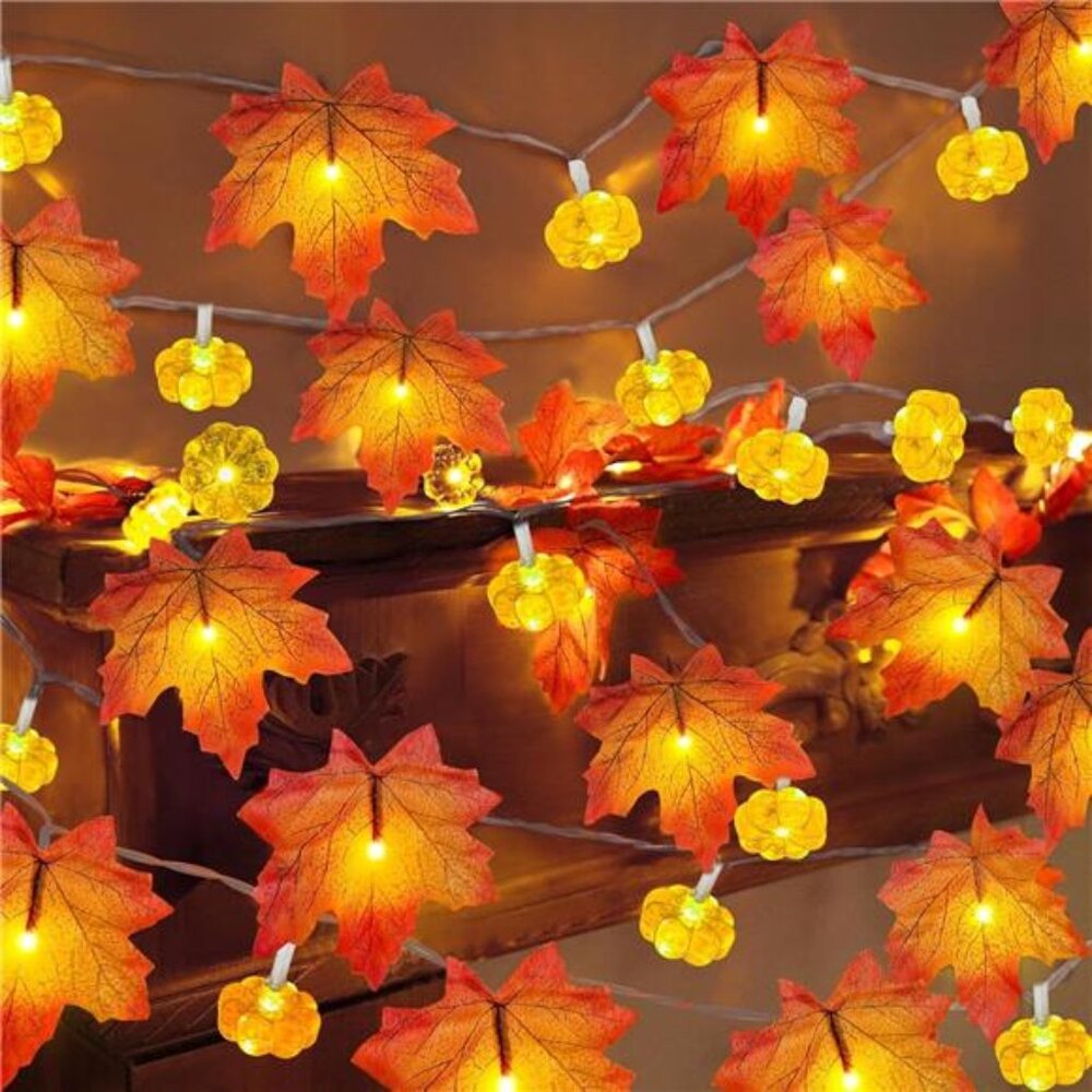 2 Pack & Timer - Fall Garland with Pumpkin Lights Halloween Fall Decor for Home
